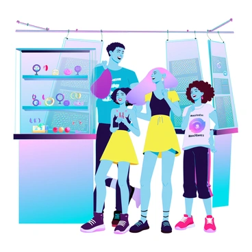 A family visiting a piercing shop together, sharing laughs as they choose their styles.