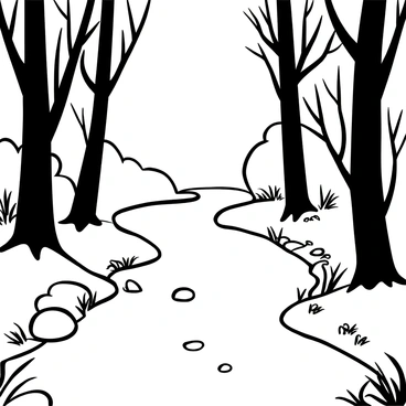 A gentle river winding through an ancient forest, with the water reflecting towering trees on either side. The trees have thick trunks and sprawling branches, creating a canopy overhead. Various sizes of rocks are scattered along the riverbank, and the surface of the water is smooth, disturbed only by occasional ripples. Patches of grass and small plants grow along the edges of the river, adding texture to the scene.