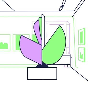A modern art sculpture is displayed prominently in a gallery. The sculpture is composed of abstract shapes, symbolizing the complexity of a broker's work-life balance. On one side, there are sharp angles and vertical lines representing the intensity of work, while on the opposite side, smooth curves and softer shapes symbolize relaxation and personal time. The sculpture is positioned on a minimalist pedestal, with natural light highlighting its features. In the background, the gallery walls are adorned with framed art pieces, creating a contrast against the sculpture's form.