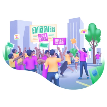 A civil rights march with banners advocating for voting rights