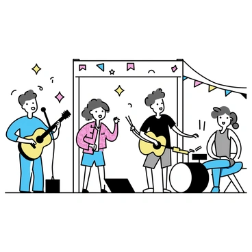 A local band playing music on a small stage at a community event