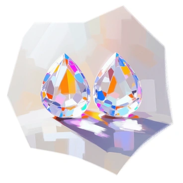 A set of ears crafted from clear, faceted crystals, glimmering in the light. Each crystal is cut with precision, reflecting a spectrum of colors as the light interacts with the surfaces. The ears have a delicate and intricate design, showcasing sharp angles and smooth curves. They are positioned gracefully, suggesting a sense of elegance and sophistication. The background is softly blurred to emphasize the stunning details of the crystal ears.