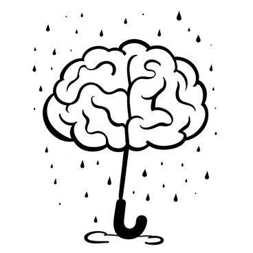 Raindrops falling on a brain umbrella in a gentle shower