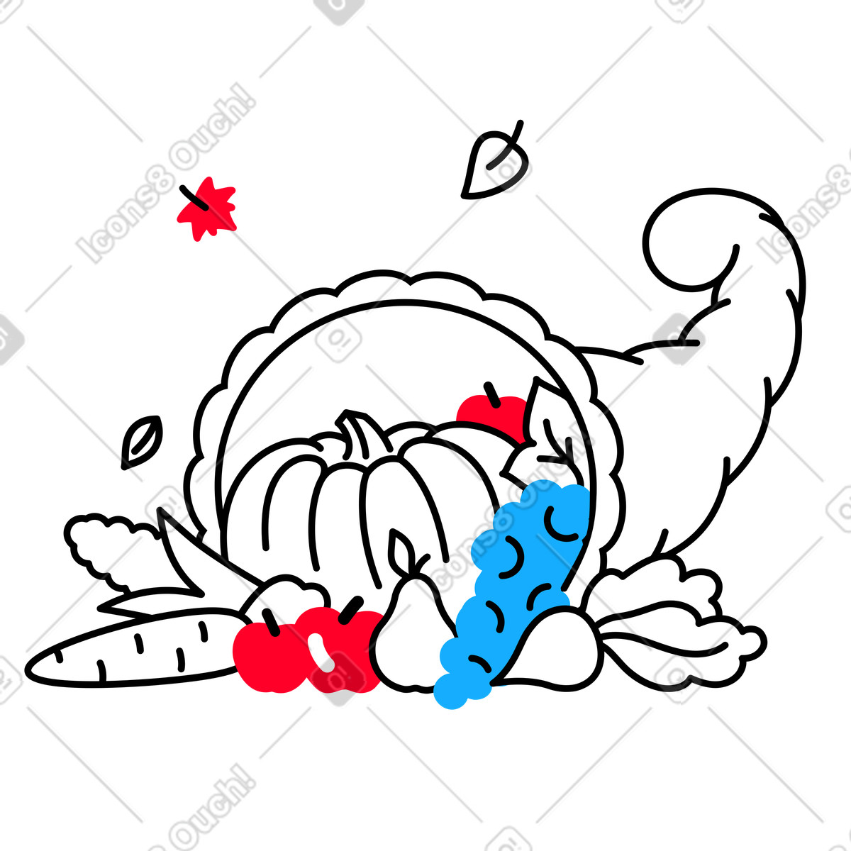 Ilustração de Cornucópia com tema outono para o dia ação graças em no estilo Transistor baixar em PNG, SVG
