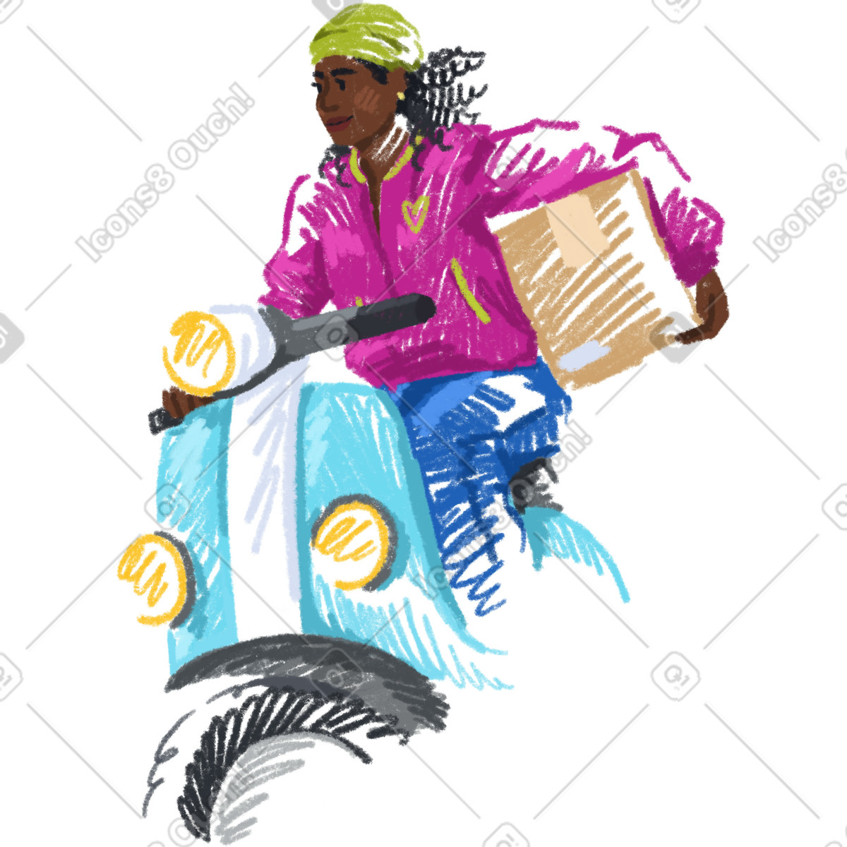 下载 Sketchbook 风格的 Female courier with box 插画，支持 PNG、SVG 格式