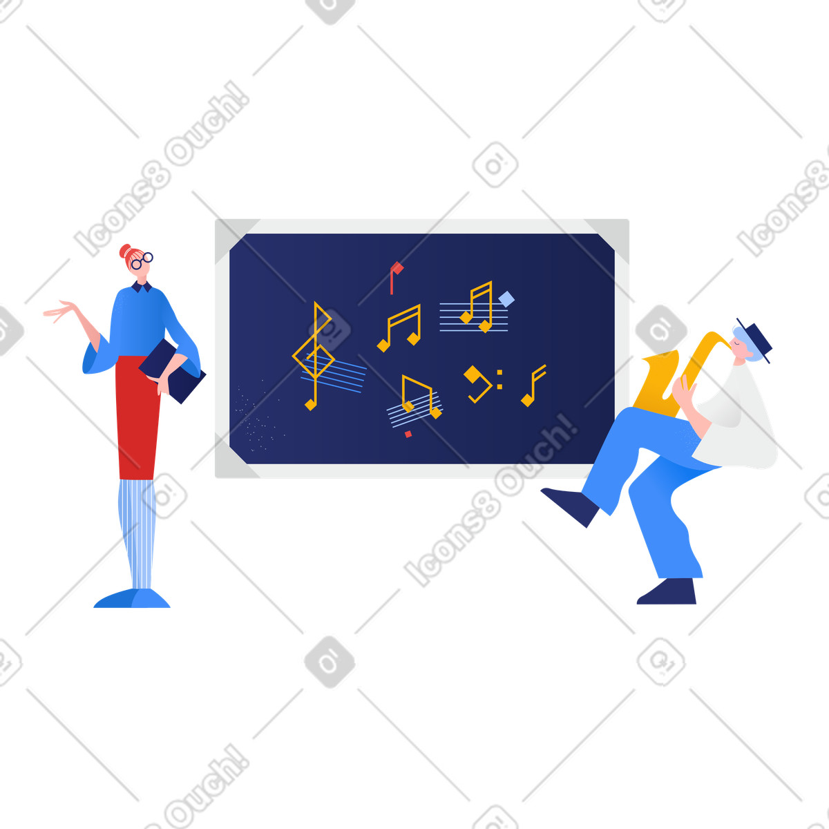 Ilustração de Cavalheiro tocando saxofone durante aula música em no estilo Clip para baixar em PNG, SVG