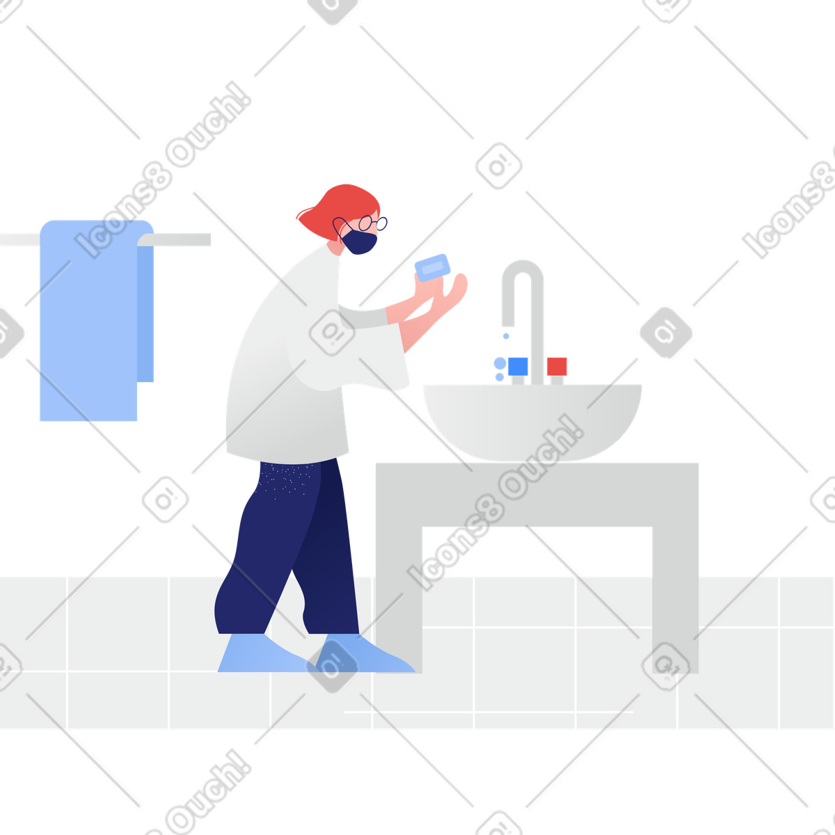 La ragazza si lava le mani illustrazione in stile Clip scarica in PNG, SVG