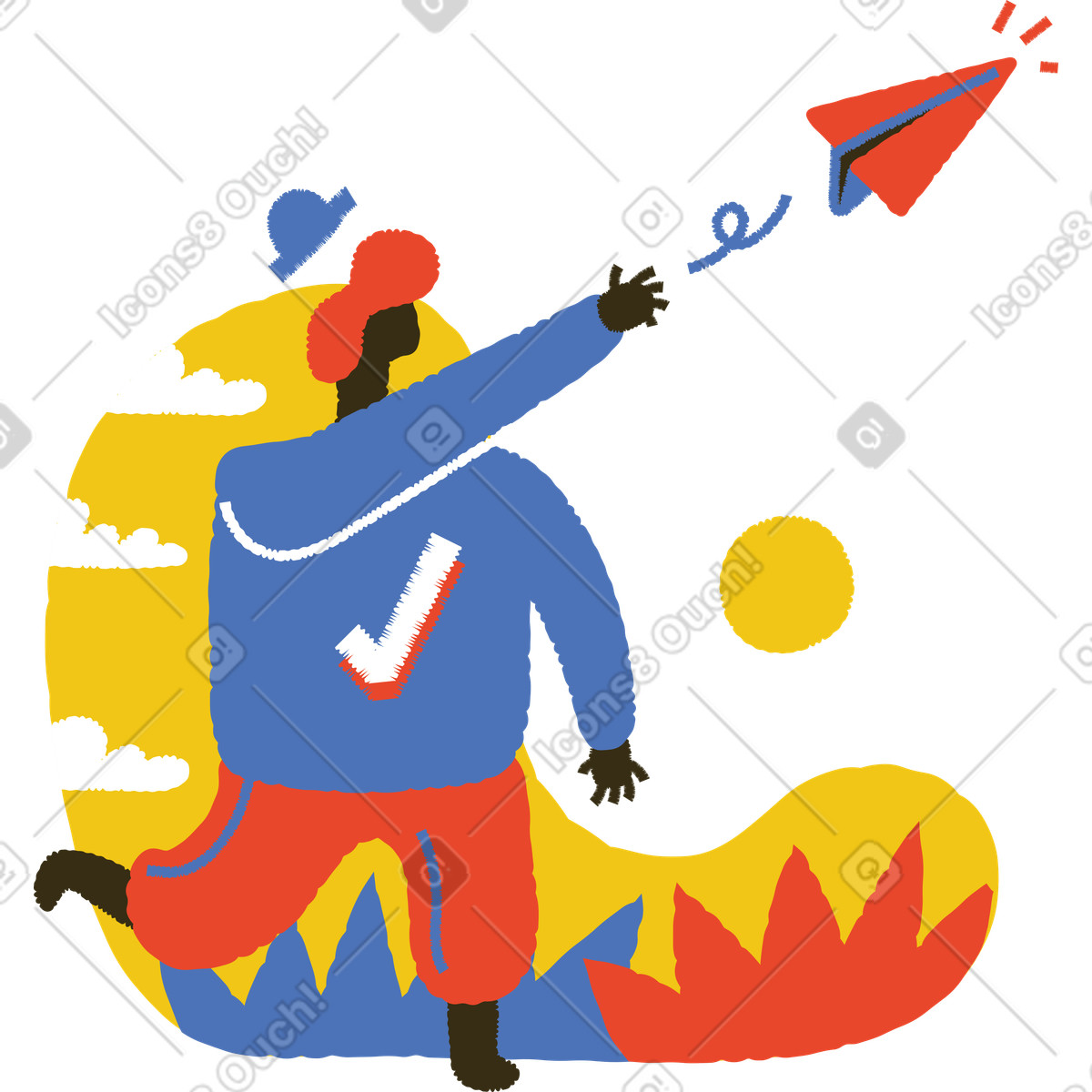 Throwing paper airplane outdoors, Message sent and email delivery confirmation-Illustration im Bermuda-Stil als Download in PNG, SVG