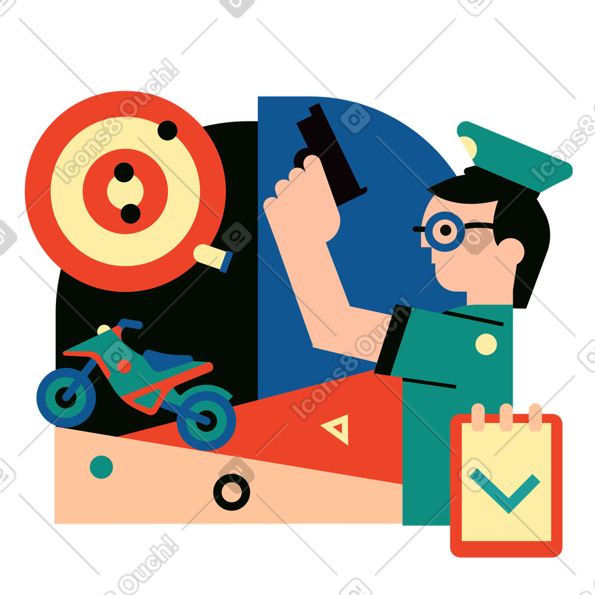 Illustration Formation de policier au stand tir dans le style Polar à télécharger aux formats PNG, SVG