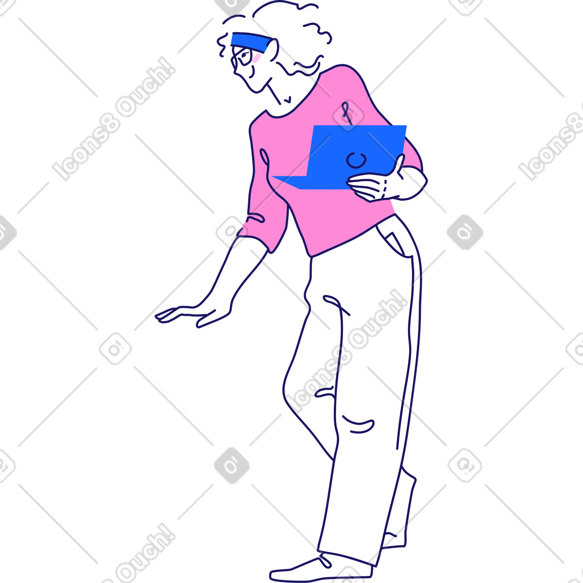 Illustration Femme dans un bandage avec ordinateur portable les mains le style Matey à télécharger aux formats PNG, SVG