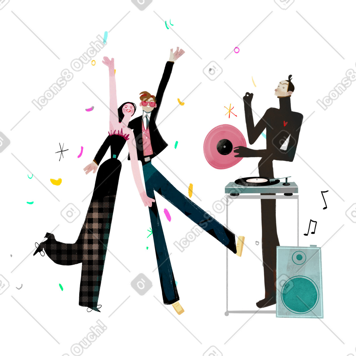 Fabulous スタイルの ダンスミュージックを演奏するdjとのパーティー のイラストをPNG、SVG形式でダウンロード