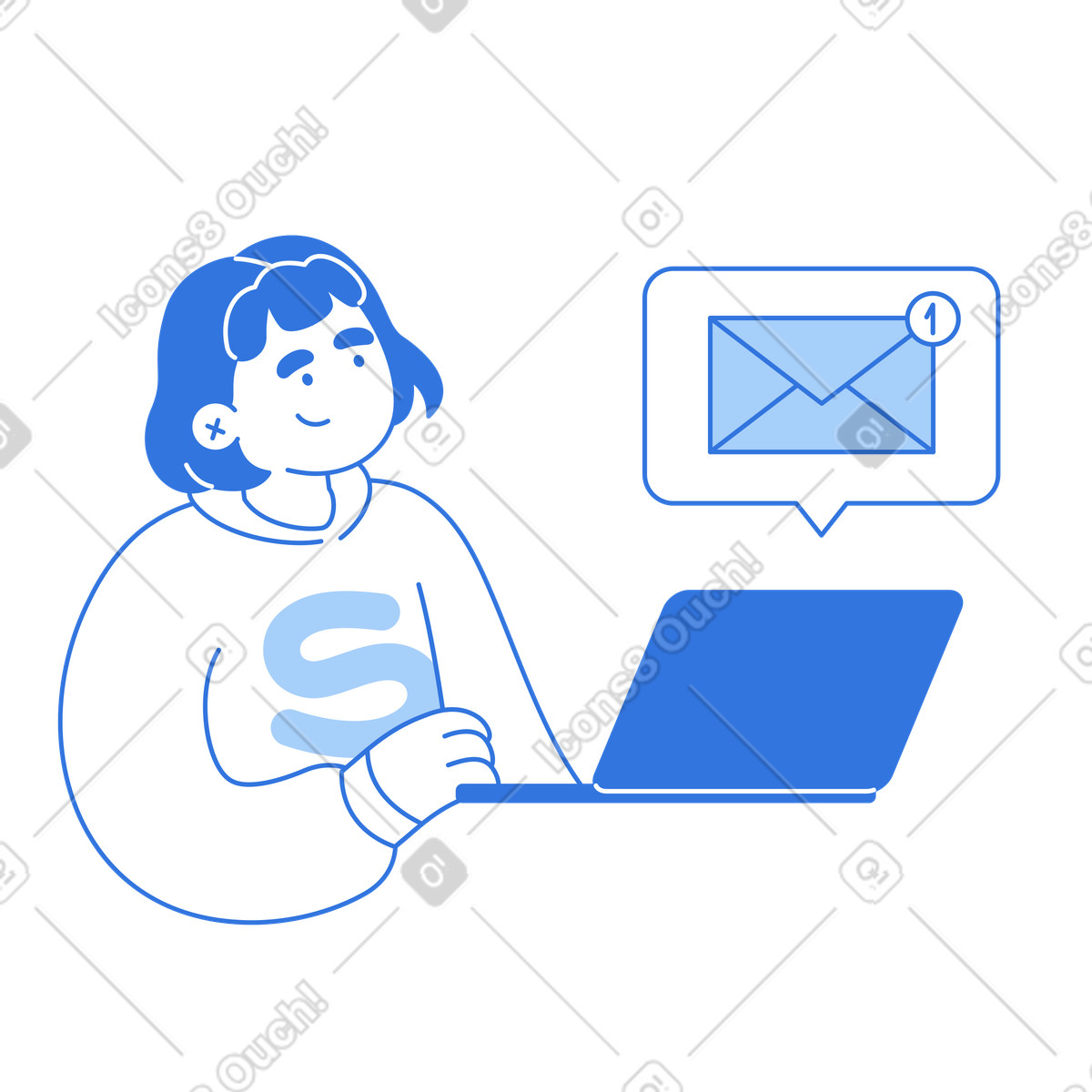Ilustración Employee checking laptop with new email notification, online correspondence and digital communication en estilo Sky a descargar en PNG y SVG