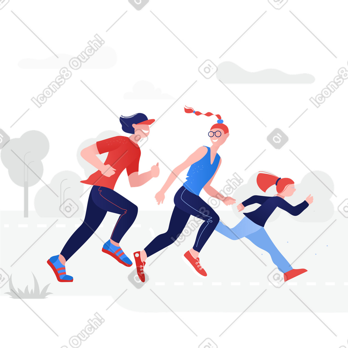 Illustration Course sportive familiale aux formats PNG et SVG