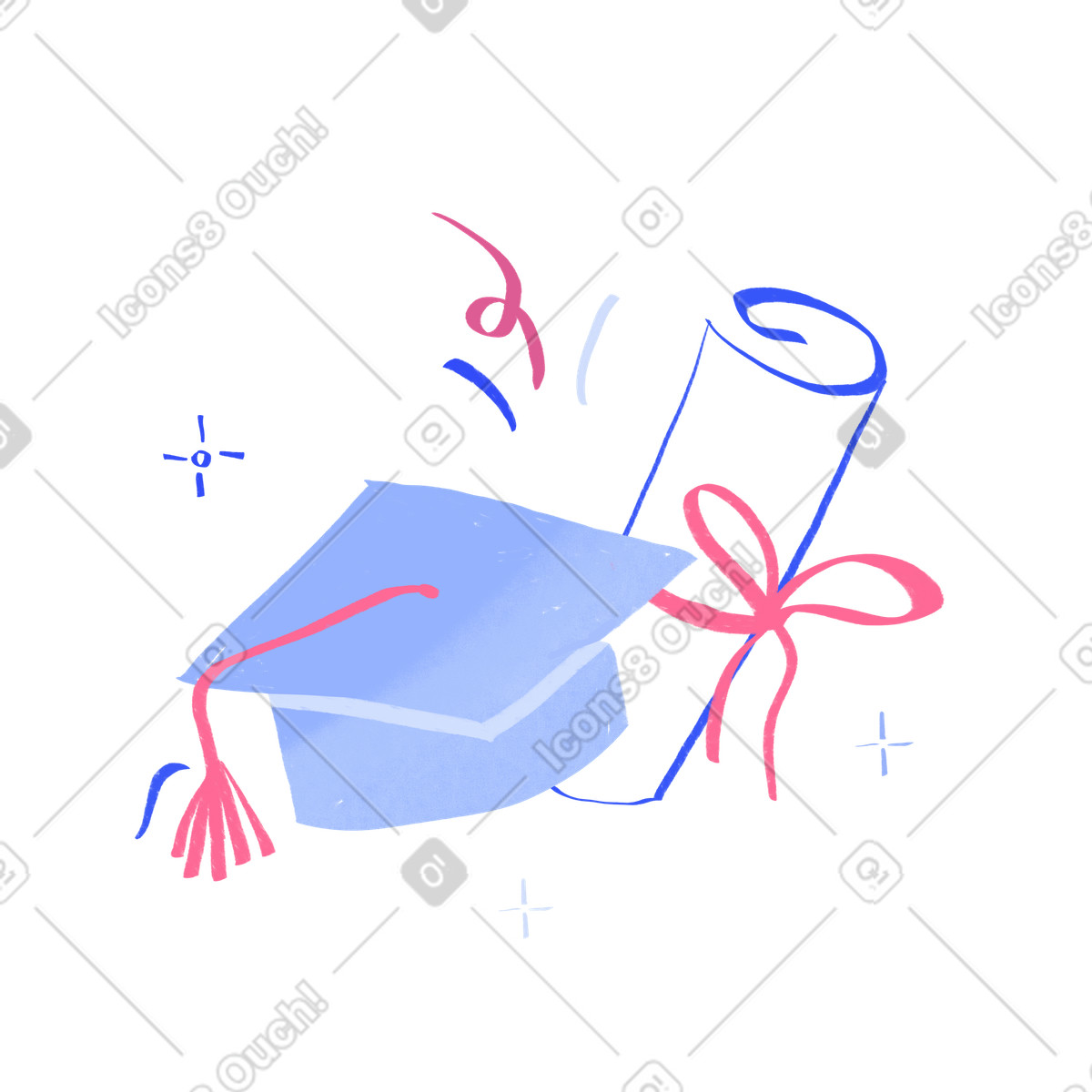 Quirky 스타일의 Graduation hat with diploma 일러스트레이션 PNG, SVG 다운로드