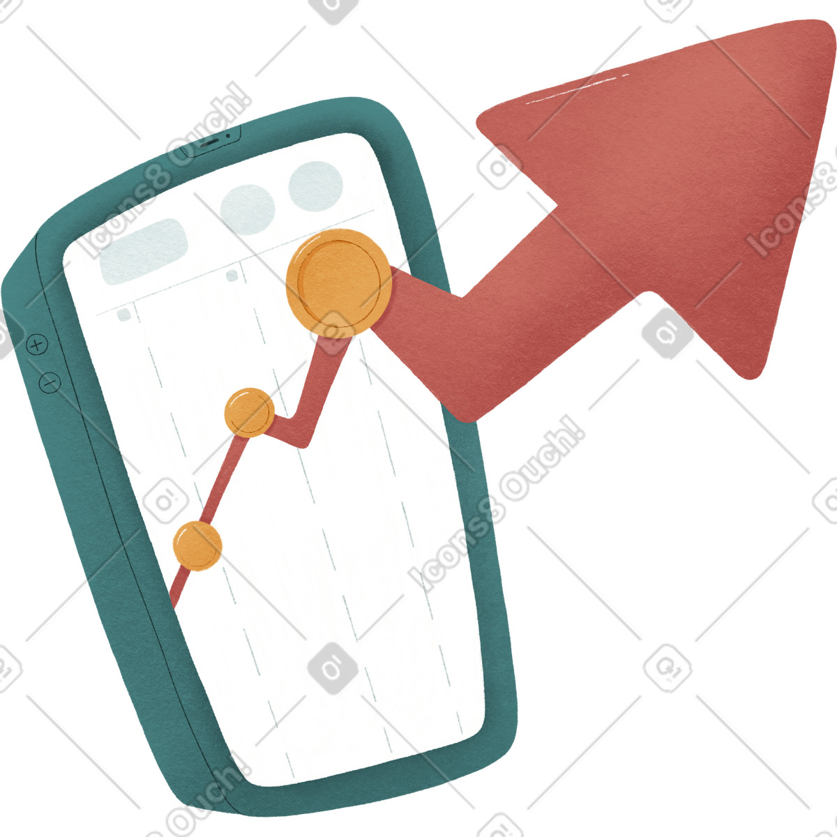 Phone with a red chart going up illustration in Woolly style download in PNG, SVG