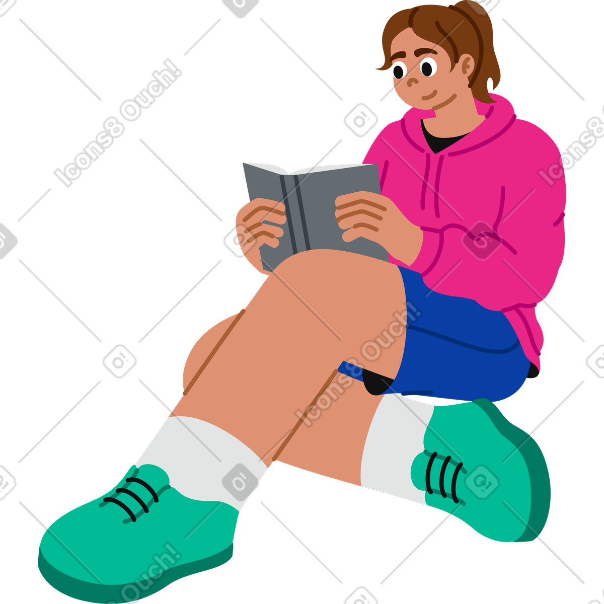 Иллюстрация Молодая женщина сидит и читает книгу в стиле Active — скачать в форматах PNG, SVG