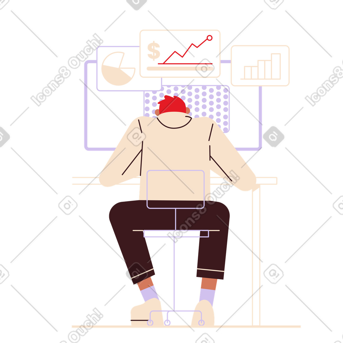 Boy analyzes graphs and diagrams illustration in PNG, SVG