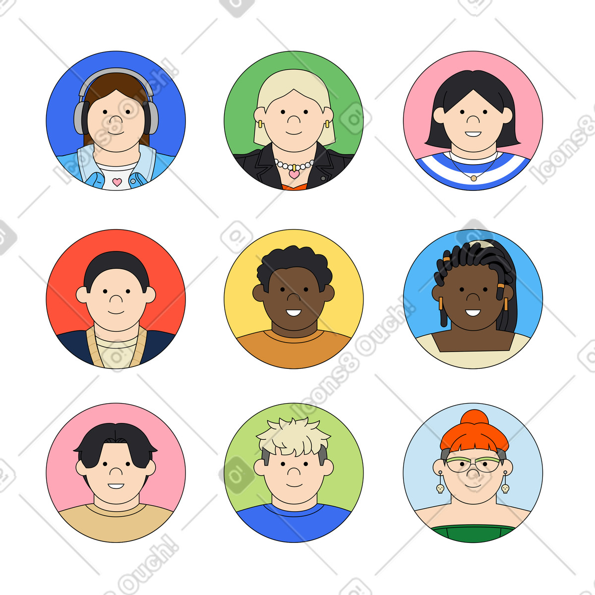 Illustration Photos de profil des personnes dans le style Kindy à télécharger aux formats PNG, SVG