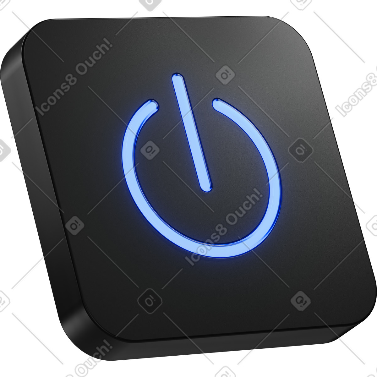 Ilustração de Power button glowing blue on rectangular black control surface em no estilo 3D Metallic para baixar em PNG, SVG