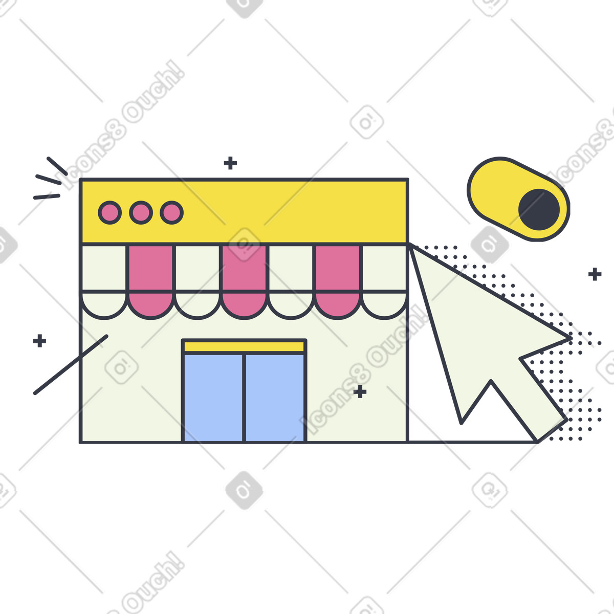 Online storefront with cursor click, E-commerce shopping or digital retail illustration in Abstract style download in PNG, SVG