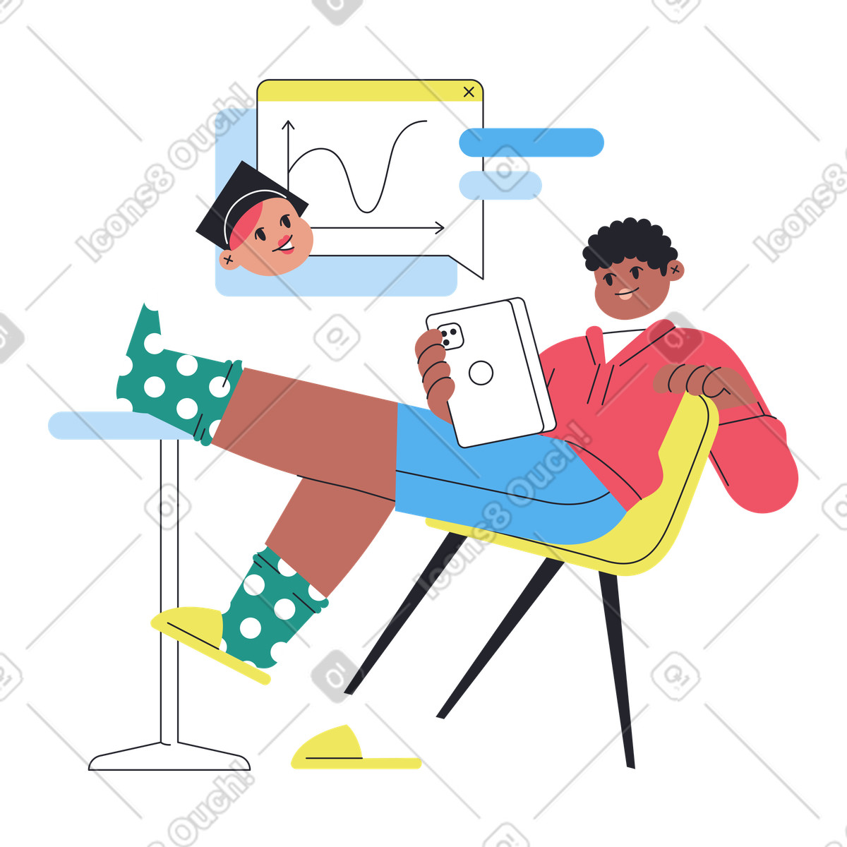 Boba スタイルの オンラインコースを受講している男性 のイラストをPNG、SVG形式でダウンロード