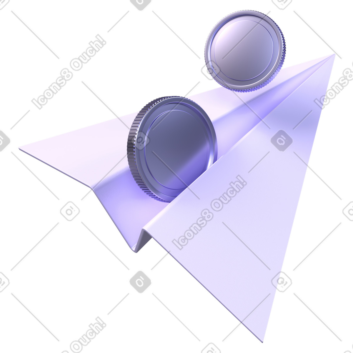 Paper airplane with coins, Online money transfer and remittance, Fast digital payments and transactions illustration in PNG, SVG