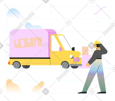 Delivery car and deliveryman at work PNG, SVG