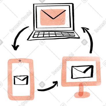 Synchronized email delivery on mobile and pc, email synchronization across devices, multi device correspondence management PNG, SVG