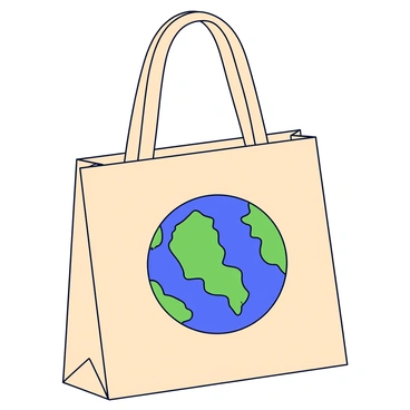 A canvas tote bag with a natural beige color. The bag features an artistic print of "Earth" in vibrant blue and green hues, depicting continents and oceans. The print is centered on the front of the bag and surrounded by a simple border. The tote has sturdy, long handles that are a matching beige color. The bag is positioned upright to showcase its design.