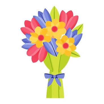 A bouquet featuring a variety of flowers made entirely from colorful tissue paper. The arrangement includes bright red roses, sunny yellow daisies, and vibrant blue tulips. Each flower has delicate petals that overlap, creating a layered effect. The stems are wrapped in green tissue paper, adding to the colorful display. A ribbon in a contrasting color is tied around the bouquet, securing the stems together and enhancing the overall presentation.