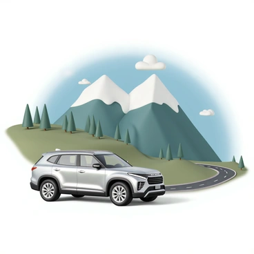 An SUV parked at a scenic overlook on a winding mountain road