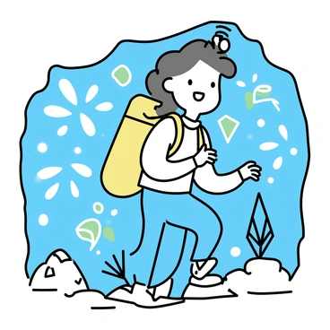 A lone explorer, wearing a rugged backpack and a headlamp, stands in a cave filled with sparkling crystals. The crystals, glowing in shades of blue and green, illuminate the surroundings with a soft light. The explorer is carefully stepping over rocks, with a look of wonder on their face as they take in the shimmering walls. Small flecks of light dance around, creating an enchanting atmosphere.