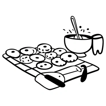 A batch of cookies with slightly singed edges arranged on a cooling rack on a kitchen counter. The cookies are circular with a textured surface, and a few chocolate chips are visible on top. A spatula rests nearby, and a mixing bowl sits in the background with scattered flour around it. A kitchen towel is draped over one corner of the counter. The scene conveys a sense of a homey baking environment.