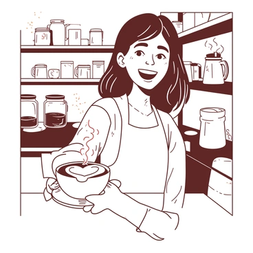 A friendly barista smiling while handing over a cup of coffee at the counter