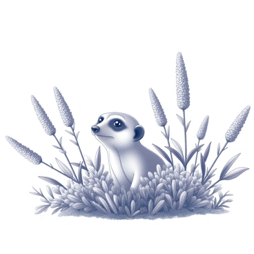 A shy meerkat is partially hidden, peeking out from behind a dense cluster of fynbos plants. The meerkat's eyes are wide with curiosity, and its ears are perked up, listening for any sounds in its surroundings. The fynbos plants display various shapes and textures, with slender leaves and clusters of small flowers. The scene captures the meerkat's cautious demeanor as it remains low to the ground, blending into its natural habitat while maintaining an alert posture.