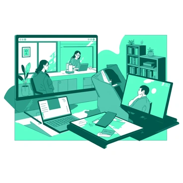 A group of colleagues participating in a virtual meeting on their computers, each in their own home.