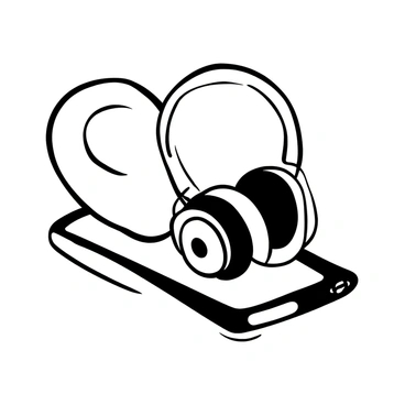 An ear next to modern headphones and a smartphone, symbolizing contemporary listening.