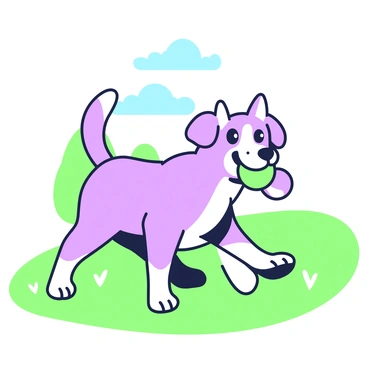 A dog joyfully holding a ball in its mouth, ready to play.