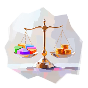 A scale positioned centrally, featuring two pans. On the left pan, there are several colorful pie charts representing different quota targets, each vividly illustrated with distinct colors and patterns. To the right pan, there are stacked gold coins symbolizing financial targets, neatly arranged in ascending order. The scale is slightly tilted towards the left, indicating an imbalance in the quota targets. The background is neutral to emphasize the scale and its contents.