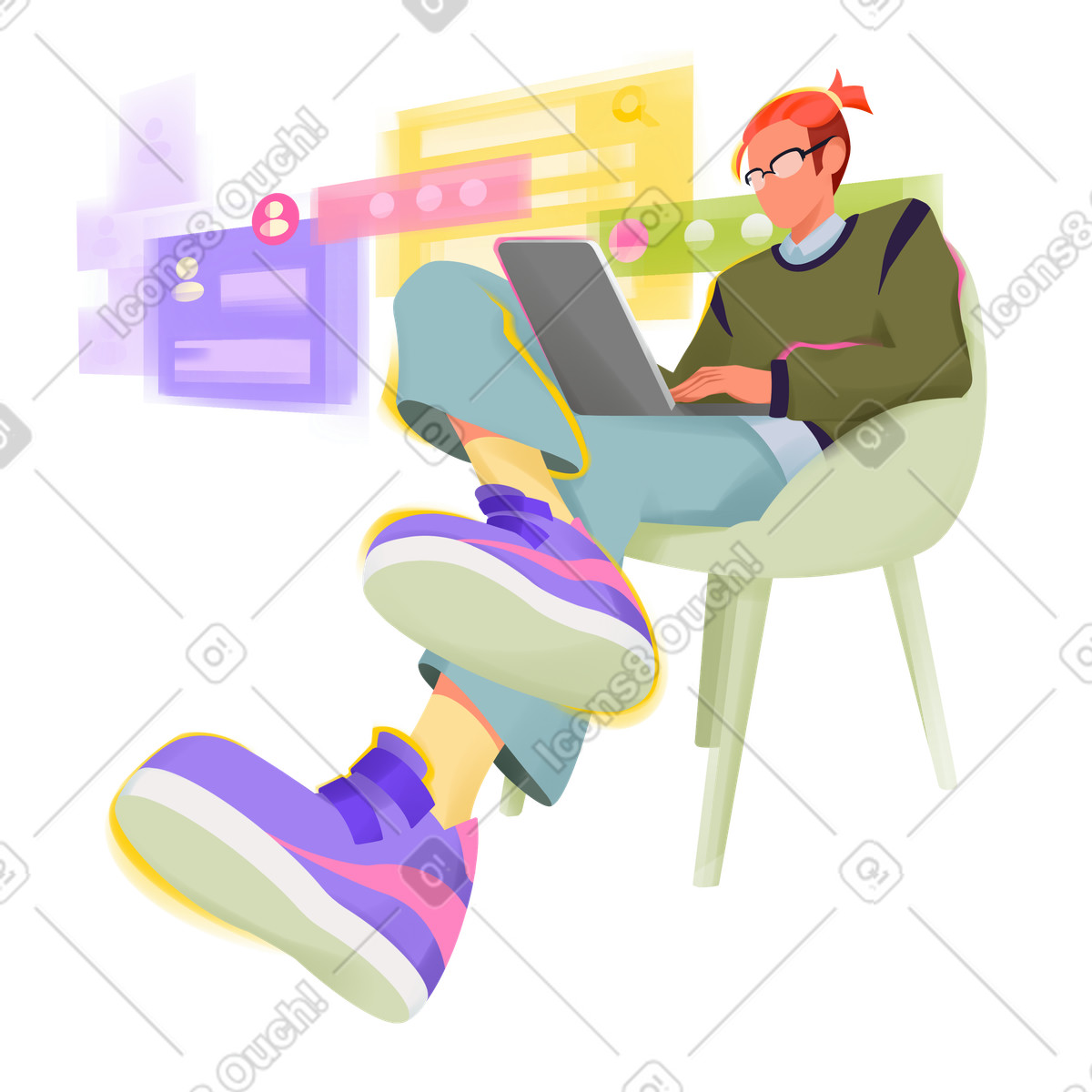 Man working in online support service via laptop animated illustration Dynamic style download GIF, Lottie (JSON), AE