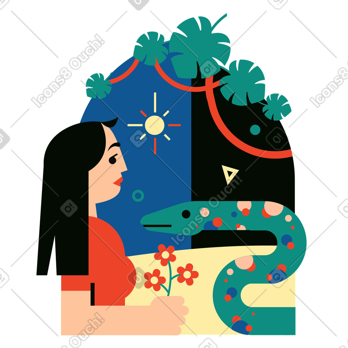 Snake encounter, Unexpected meeting or something went wrong concept-Illustration im Polar-Stil als Download in PNG, SVG