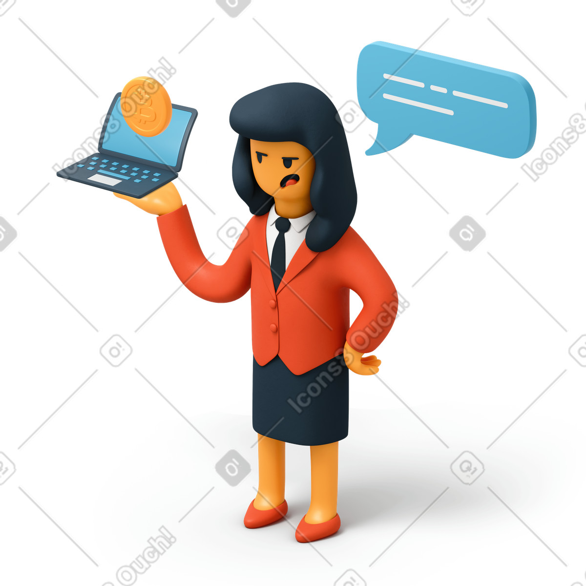 Woman holding laptop with bitcoin on screen illustration in PNG, SVG
