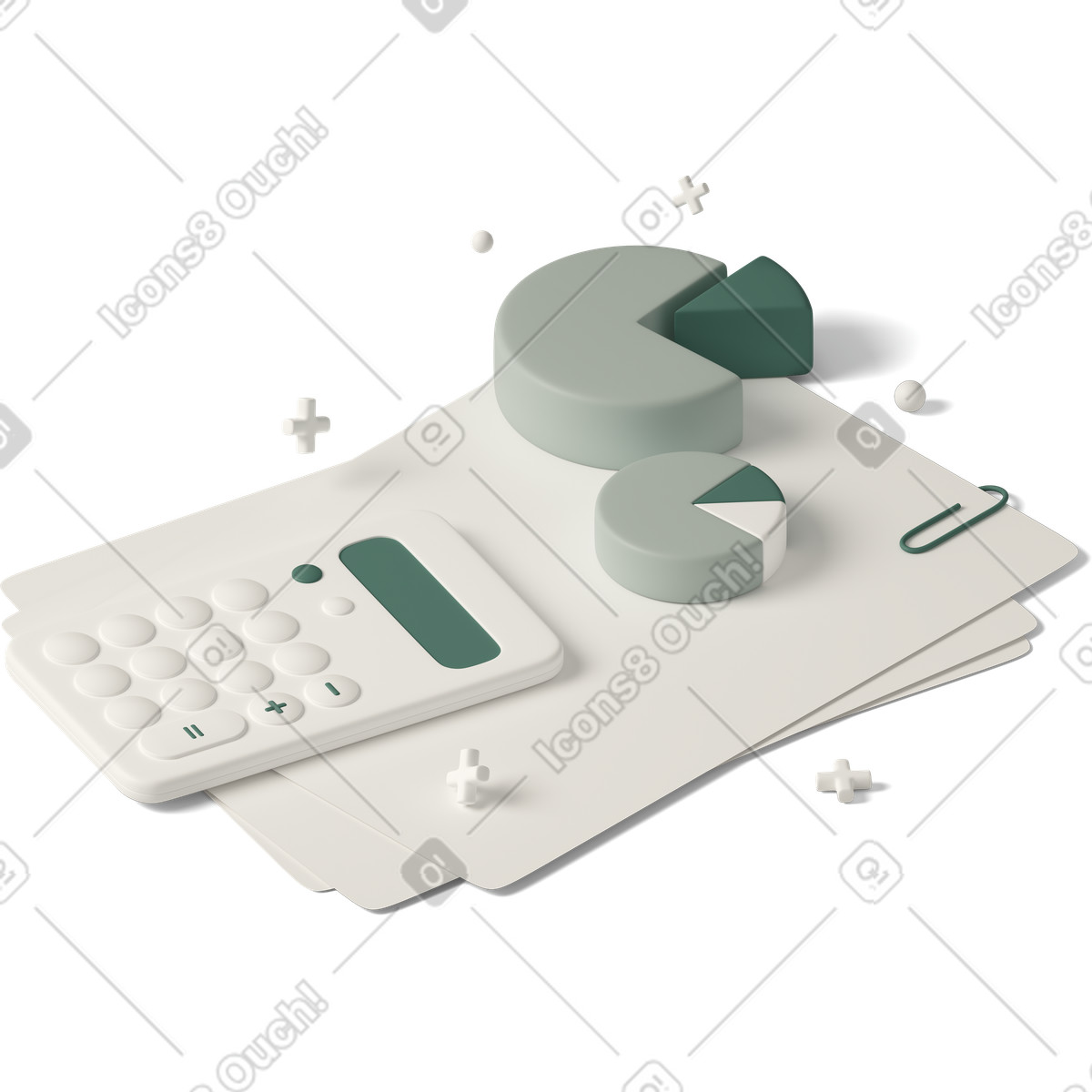 Calculator and statistics pie charts illustration in 3D Casual life style download in PNG, SVG