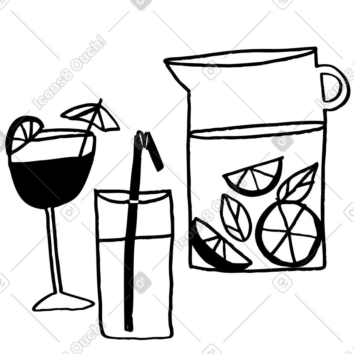 下载 Marks 风格的 一杯饮料和水果，两杯饮料 插画，支持 PNG、SVG 格式