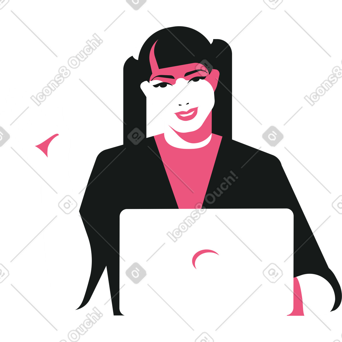 Donna sorridente con il computer portatile illustration in PNG, SVG