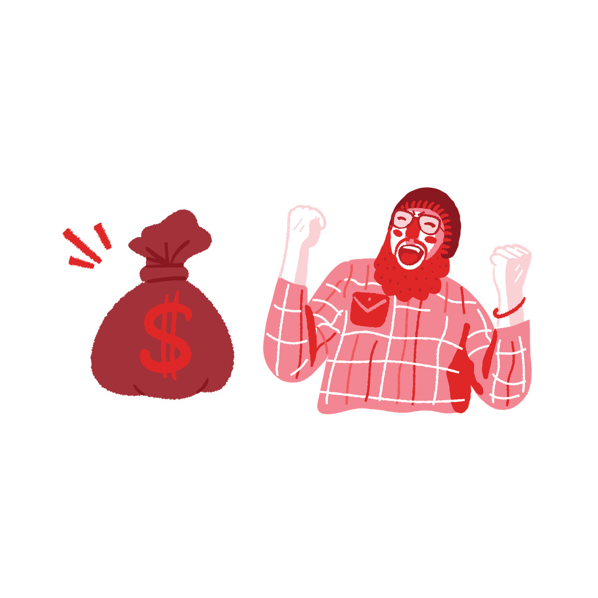 Cherry 스타일의 Financial success celebration with money bag and cheering 일러스트레이션 PNG, SVG 다운로드