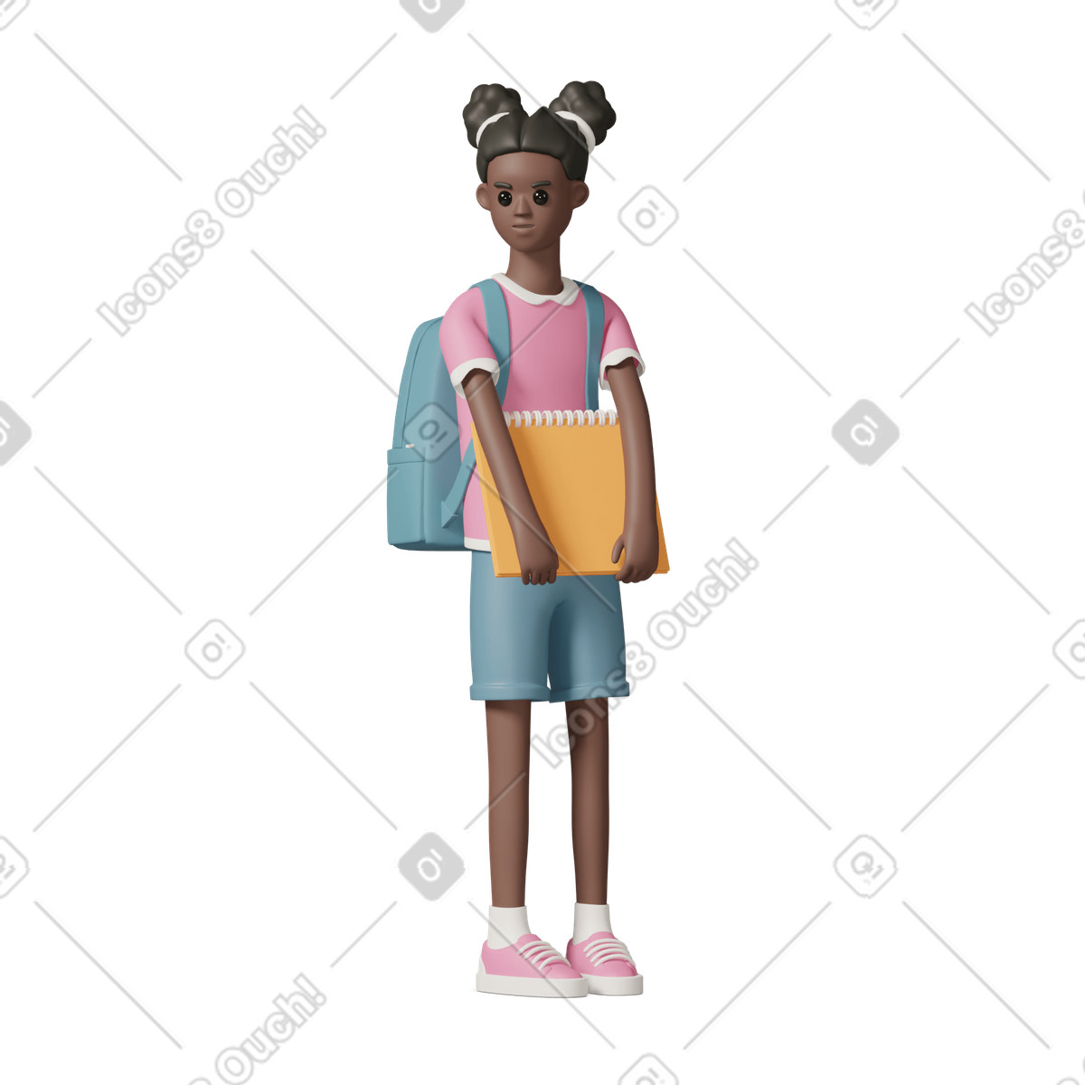 Schoolgirl with notebook and backpack illustrazione in stile 3D Casual life scarica in PNG, SVG