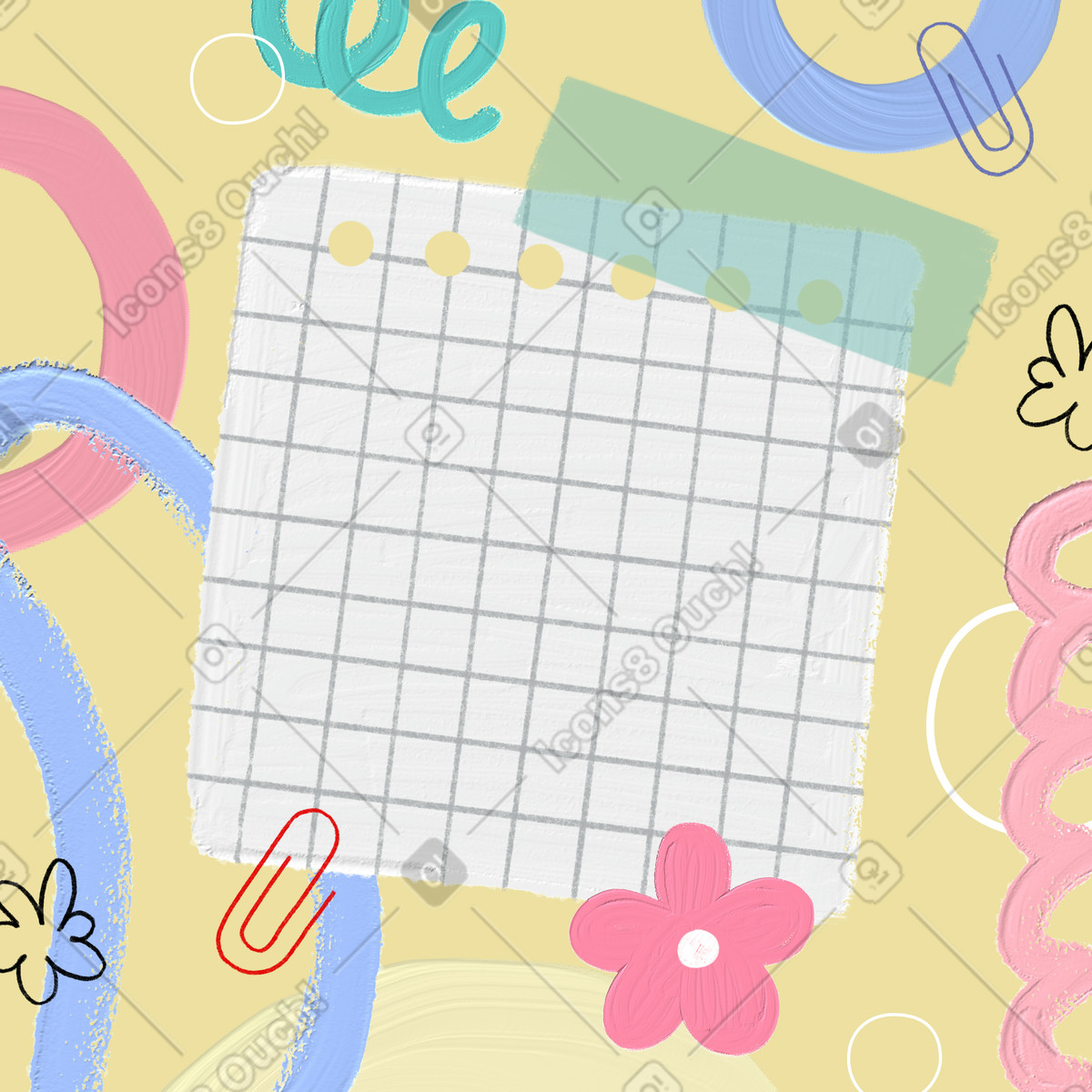 Scrapbooking スタイルの Cute decorative background with notepad sheet のイラストをPNG、SVG形式でダウンロード