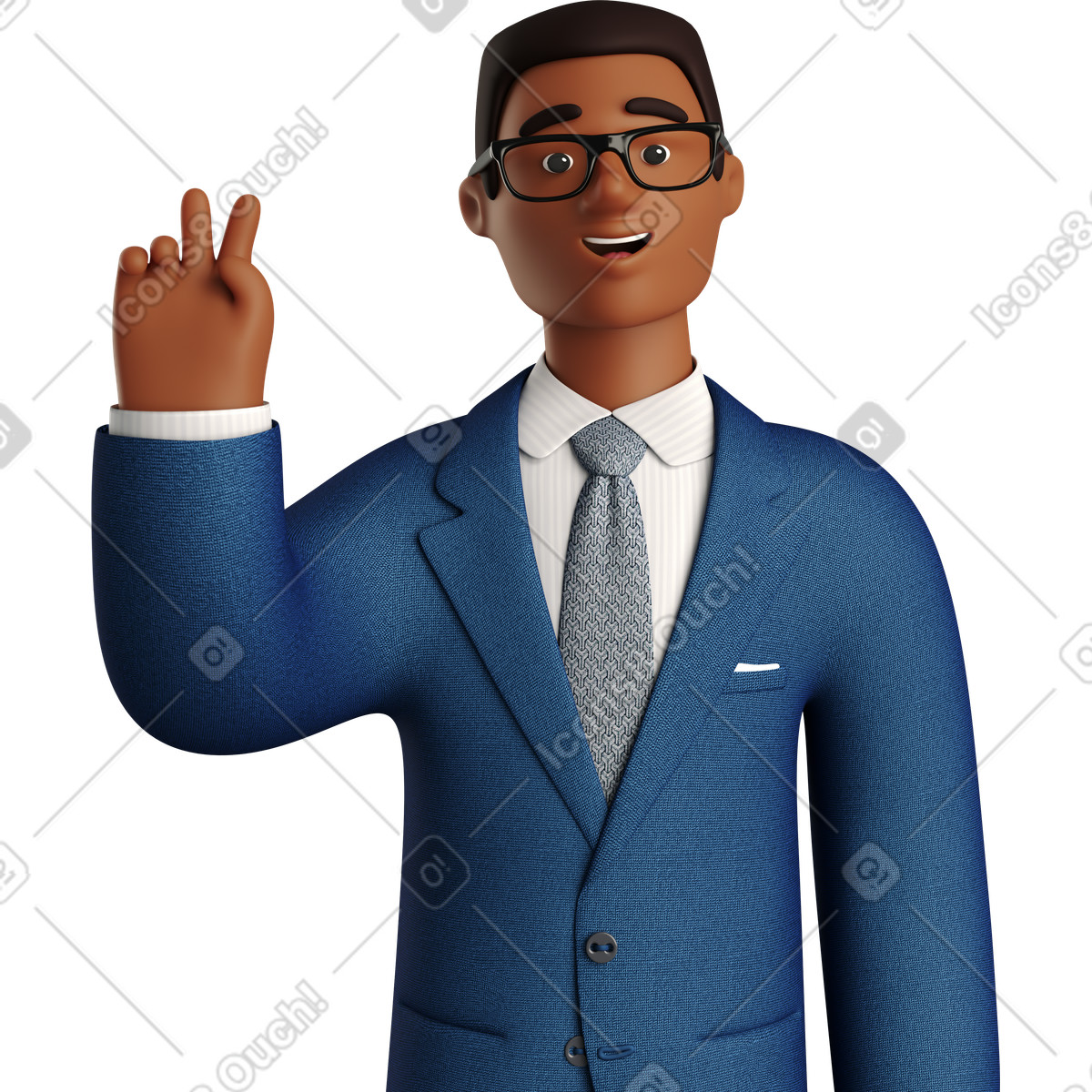 Ilustração de Black businessman in blue suit with peace sign hand em no estilo 3D Business para baixar em PNG, SVG