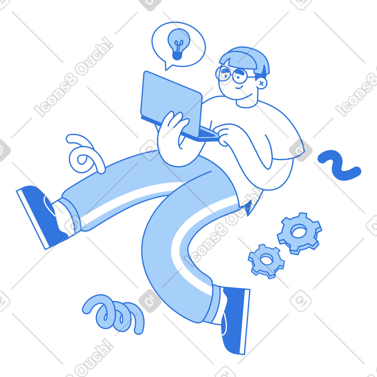 Ilustração animada de Brainstorming on laptop with idea bubble, Workflow process and generation em no estilo Sky para baixar em GIF, Lottie (JSON), AE
